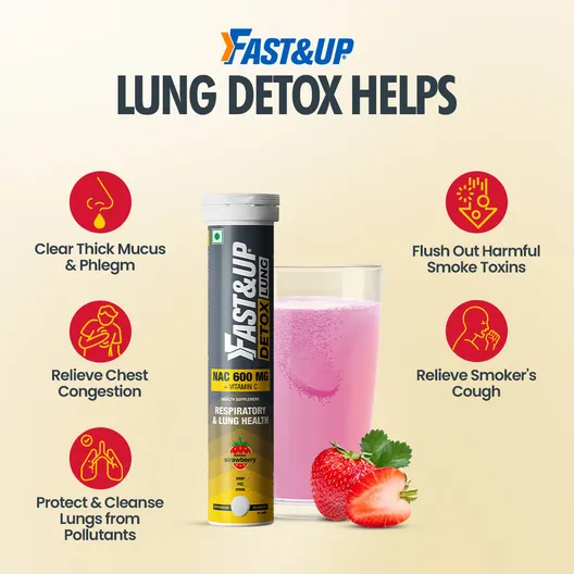 Fast&Up Lung Detox N-Acetylcysteine + Vitamin C Strawberry Flavour, 20 Effervescent Tablets | For Lung Health - Image 10