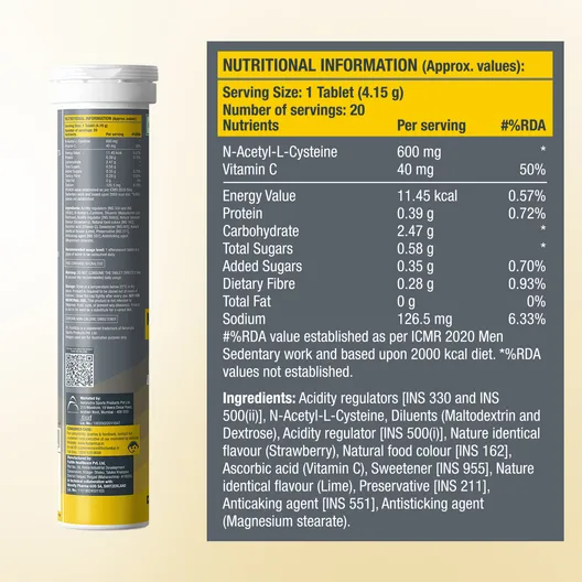 Fast&Up Lung Detox N-Acetylcysteine + Vitamin C Strawberry Flavour, 20 Effervescent Tablets | For Lung Health - Image 6
