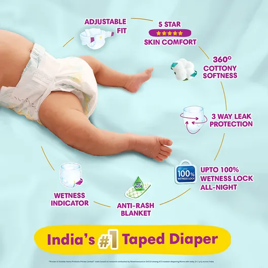 Pampers New Baby Taped Diapers (Up to 5 kg), 72 Count - Image 6